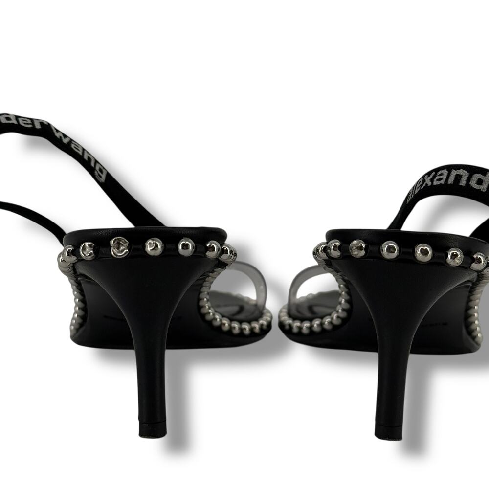 Alexander Wang Nova Kitten Low Heel Sandals Mens Sz 37.5 6.5 7 Black Studded - Picture 5 of 13